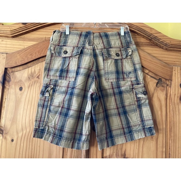 Men’s American Eagle Classic blue red tan plaid flat front cargo shorts size 30 - Picture 3 of 6